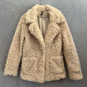 H&M Faux Fur Sherpa Jacket Womens XS Cream Teddy Bear Fuzzy Comfy Wooly Pea Coat